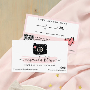 Carte De Visite Joli photographe Caméra Noir & Rose Rendez-vous