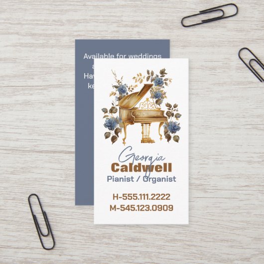 Carte De Visite Joli pianiste aquarelle Art (Devant/Arrière en situation)