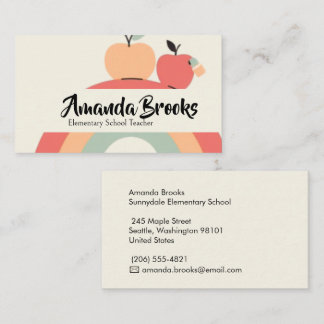 Carte De Visite Joli professeur d'école d'Apple arc-en-ciel