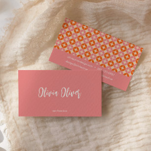 Carte De Visite Joli Rose Orange Rétro Écriture Calligraphique Bri
