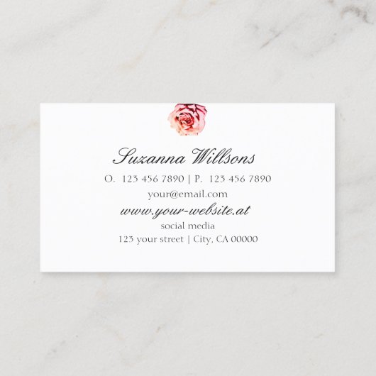 Carte De Visite Joli Rose sur rose clair clair avec initiales (Dos)