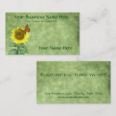 Carte De Visite Joli tournesol jaune et papillon orange (Devant / Derrière)