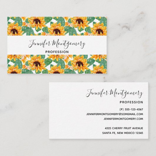 Carte De Visite Joli tournesol Jaune & Motif vert (Devant / Derrière)