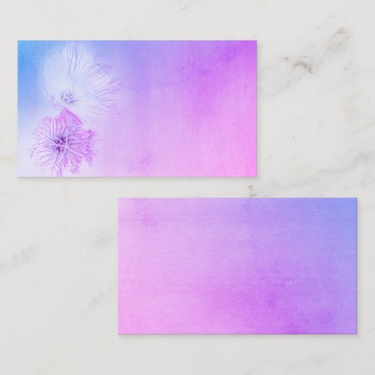 Carte De Visite jolie aquarelle bleu et violet design de fleurs (Devant / Derrière)