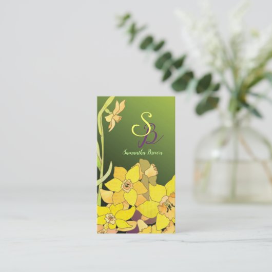 Carte De Visite Jolie Daffodils Monogramme (Debout devant)