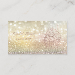Carte De Visite Jolie Élégante Bokeh Paillettes Pâtisserie Cupcake