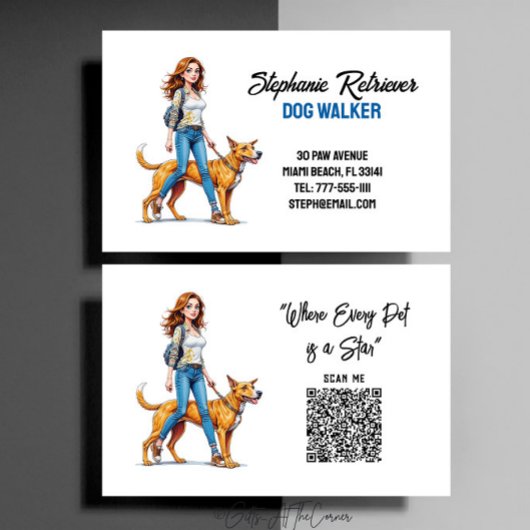 Carte De Visite Jolie fille chien Walker Pet Sitter