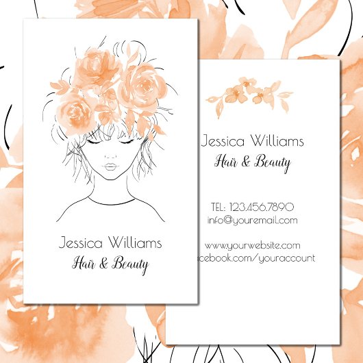 Carte De Visite Jolie fille pêche aquarelle rose-Floral