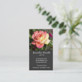 Carte De Visite Jolie fleur de rose rose et jaune (Debout devant)