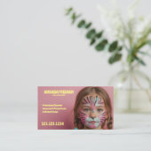 Carte De Visite Jolie joueuse rose et jaune peintre visage fille (Debout devant)