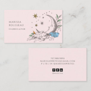 Carte De Visite Jolie lune céleste rose et étoiles pour auteur pou