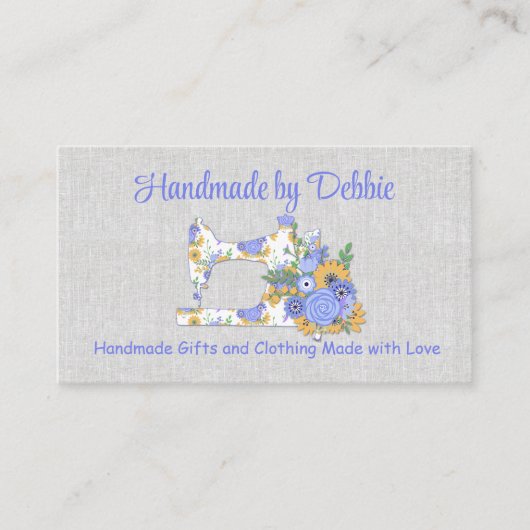 Carte De Visite Jolie machine à coudre florale bleu et jaune (Devant)