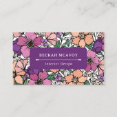 Carte De Visite Jolie Pêche & Purple Floral Modèle d'entreprise (Devant)
