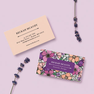 Carte De Visite Jolie Pêche & Purple Floral Modèle d'entreprise