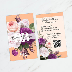 Carte De Visite Jolie Pêcher Roses Vintages Floral Boutique QR Cod