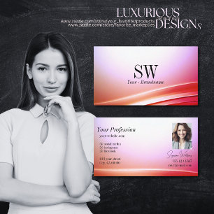 Carte De Visite Jolie rose Lilac Décor Courbé Monogramme et photo