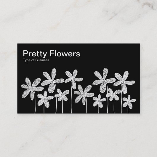 Carte De Visite Jolies fleurs - Blanc sur Noir (Devant)