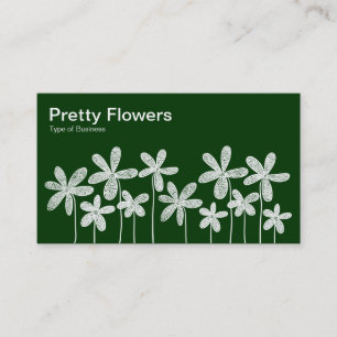 Carte De Visite Jolies Fleurs - Blanc sur Vert Foncé