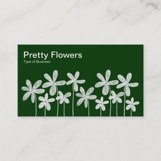 Carte De Visite Jolies Fleurs - Blanc sur Vert Foncé (Devant)
