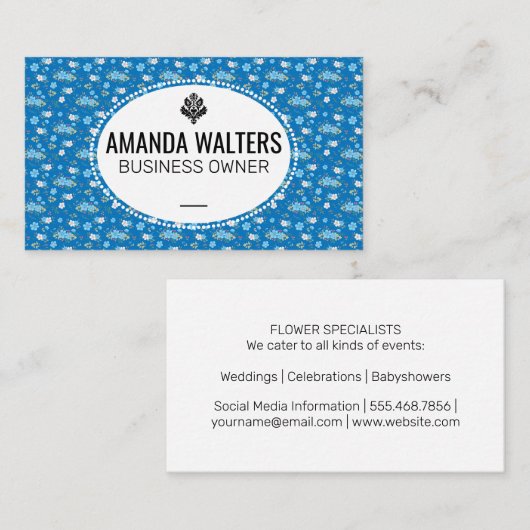 Carte De Visite Jolies fleurs blanches bleues (Devant / Derrière)