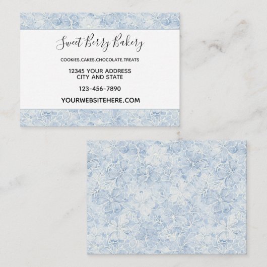 Carte De Visite Jolies Fleurs Blanches Bleues (Devant / Derrière)