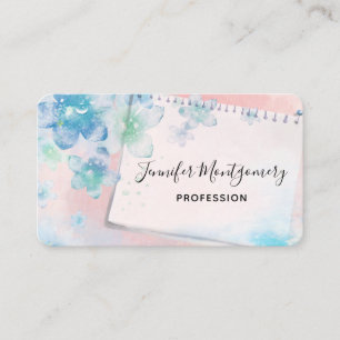 Carte De Visite Jolies fleurs bleues sur Arrière - plan rose