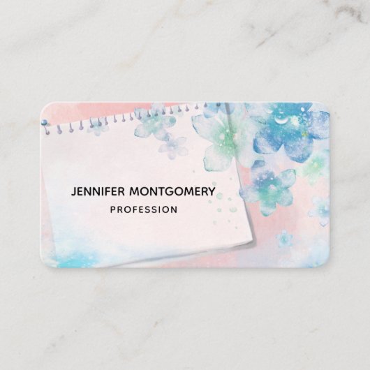 Carte De Visite Jolies fleurs bleues sur Arrière - plan rose (Devant)