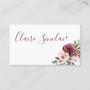 Carte De Visite Jolies fleurs d'aquarelle bordeaux et roses