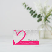 Carte De Visite Jolies gouttes blanches Calligraphie du coeur rose (Debout devant)