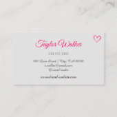 Carte De Visite Jolies gouttes blanches Calligraphie du coeur rose (Dos)