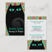 Carte De Visite Jolis noir de Kitty et floral (Devant / Derrière)