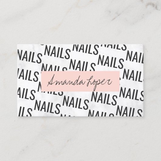 Carte De Visite Jolis ongles roses noirs noirs en marbre blanc (Devant)