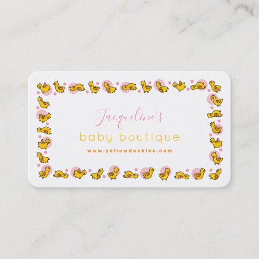 Carte De Visite Jouer Bébé Jaune Duckies Ducklings et points roses (Devant)