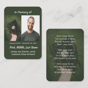 Carte De Visite Joueur de baseball commémoratif chrétien