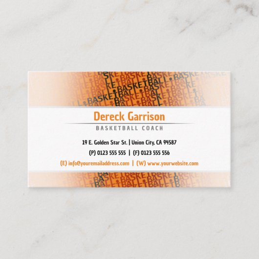 Carte De Visite Joueur de basket-ball | Coach Sport (Devant)