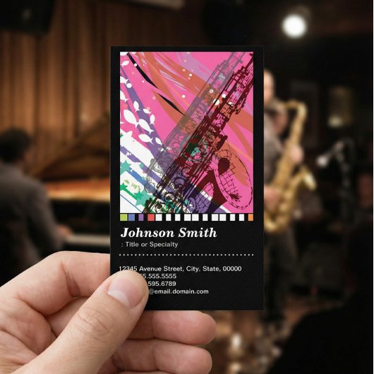 Carte De Visite Joueur de Saxophone - Dessin Abstrait Cool - Code 