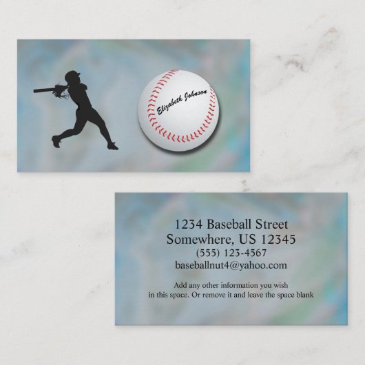 Carte De Visite Joueuse de baseball - silhouette et baseball (Devant / Derrière)
