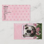 Carte De Visite Jour de mères - tulipes roses - bouledogue (Devant / Derrière)