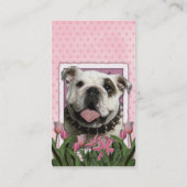 Carte De Visite Jour de mères - tulipes roses - bouledogue (Dos)