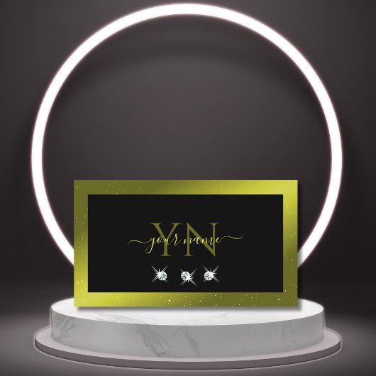 Carte De Visite Joyau d'étincelles jaune d'olive noire Monogramme