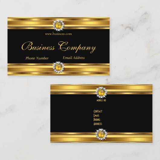 Carte De Visite Joyau or jaune Diamant Noir Élégant Classé (Devant / Derrière)