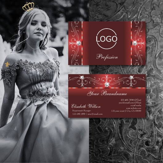 Carte De Visite Joyaux en rubby rouge squigglé avec logo