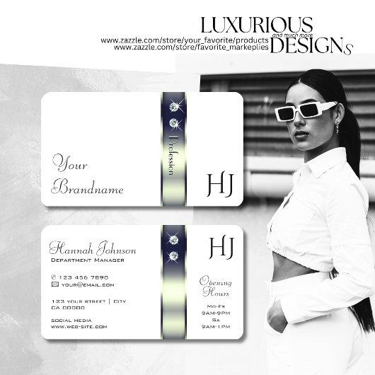 Carte De Visite Joyaux et monogrammes de décoration blanc et bleu 