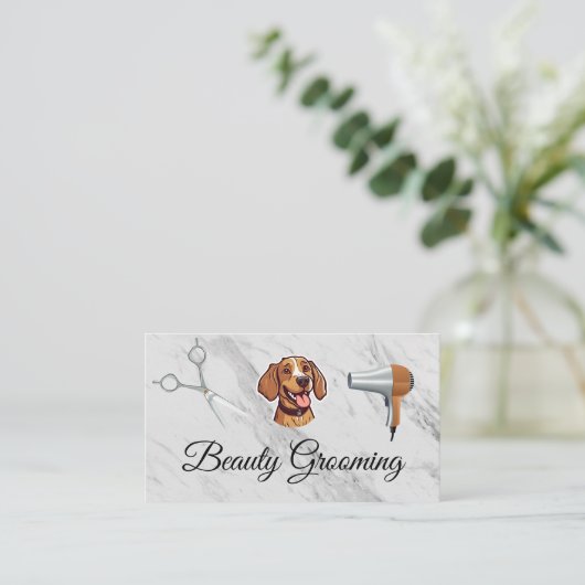 Carte De Visite Joyeux chien | Ciseaux | Sèche-souffle (Debout devant)