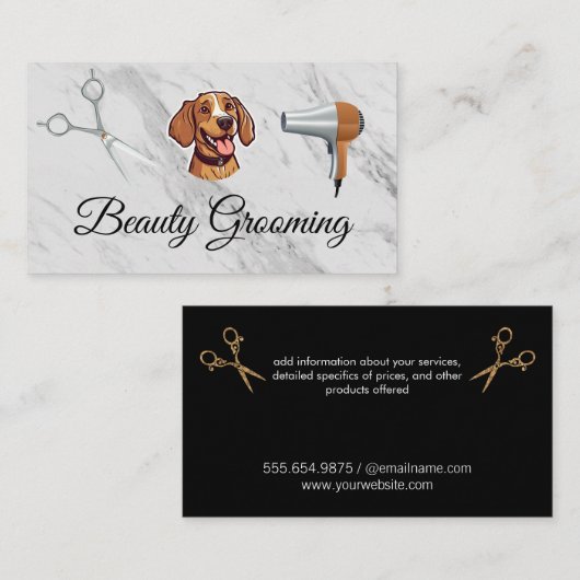 Carte De Visite Joyeux chien | Ciseaux | Sèche-souffle (Devant / Derrière)