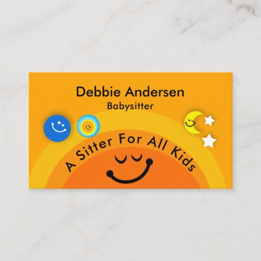 Carte De Visite Joyeux Enfants du baby-sitting du soleil (Devant)