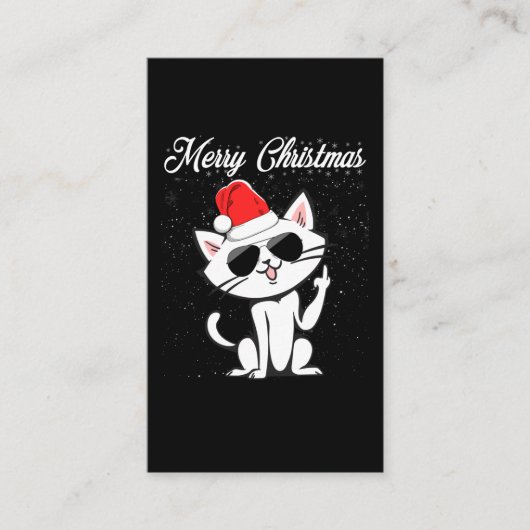 Carte De Visite Joyeux Noël Doigt Moyen Rude Xmas Chat Vilain (Devant)
