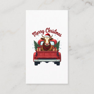 Carte De Visite Joyeux Noël Vintage Vache Highland Camion Rouge Ho