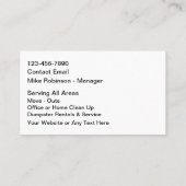 Carte De Visite Junk Hauling & Dumpster Rental Servics (Dos)