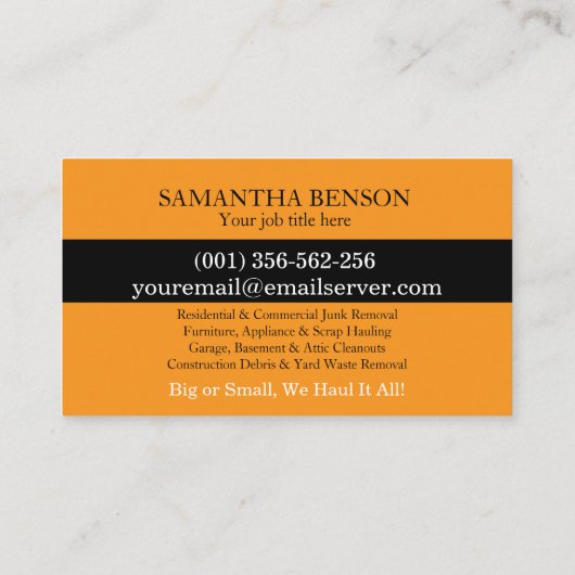 Carte De Visite Junk Removal & Hauling (Dos)